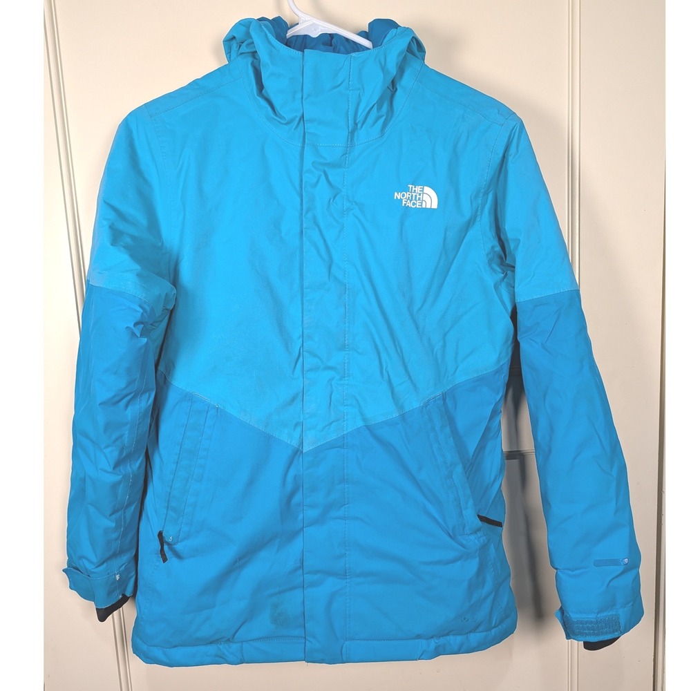 The North Face Girls Blue Colorblock Winter Jacket Hooded Parka Large 14/16